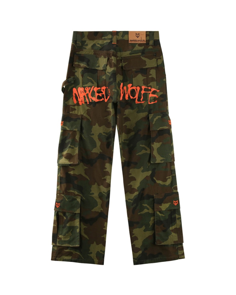 Naked Wolfe Baggy Pocket Cargo Logo Nohavice Panske Zelene Čierne | AAL68BW